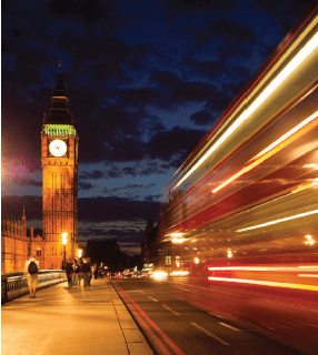 Big Ben and blurred London traffic