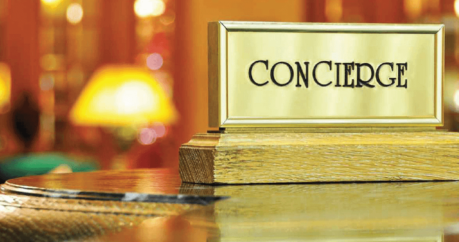 Concierge sign on a table