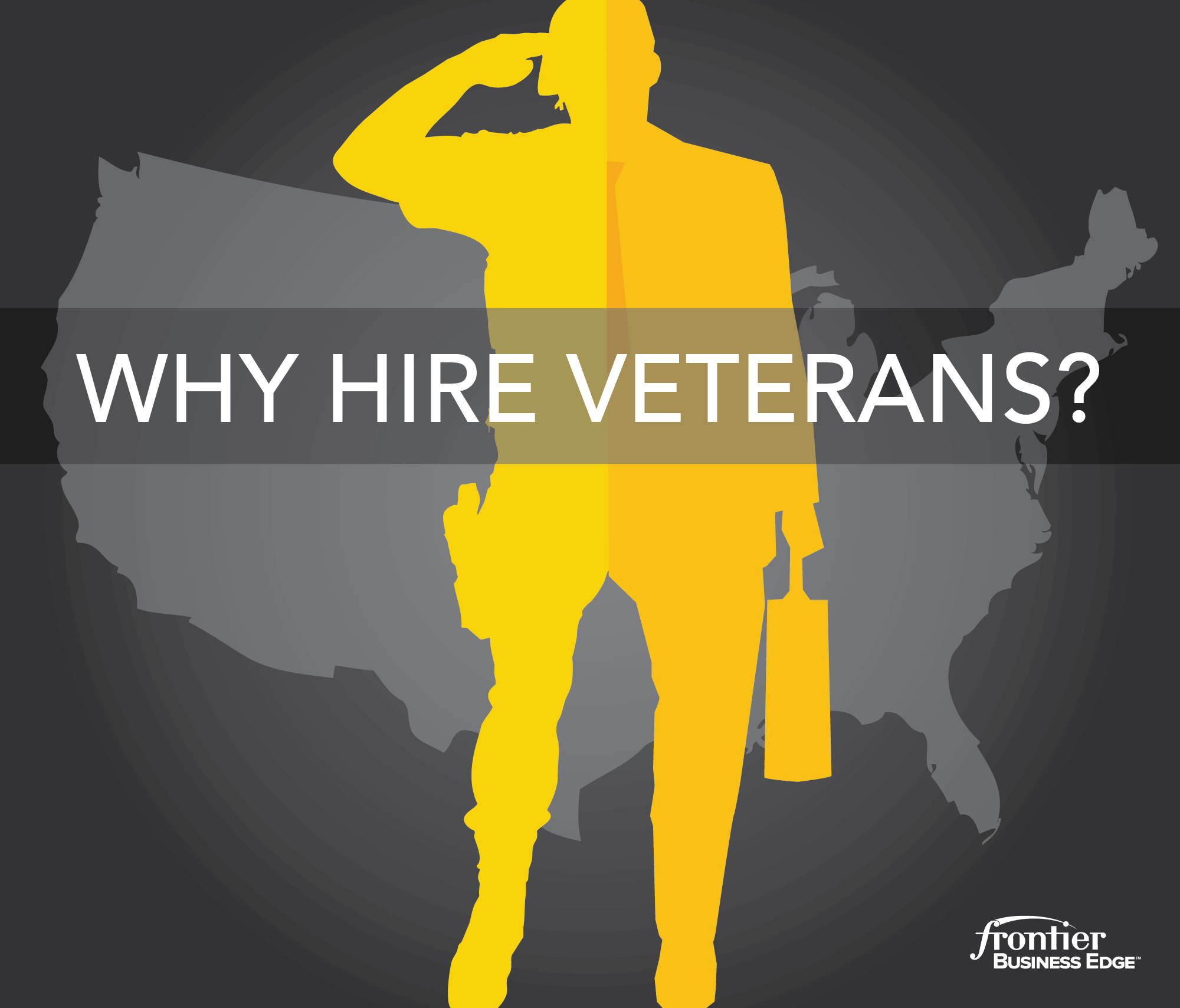 Illustrated graphic that says, "why hire veterans?"